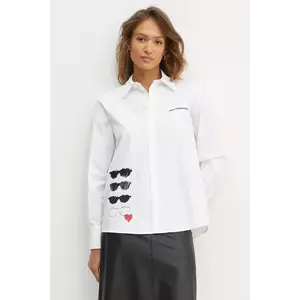 Karl Lagerfeld camasa din bumbac femei, culoarea alb, cu guler clasic, relaxed, A1W11035 imagine