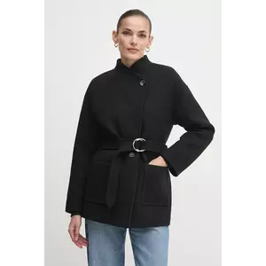 La Petite Française palton de lana culoarea negru, de tranzitie, PFVITALE imagine