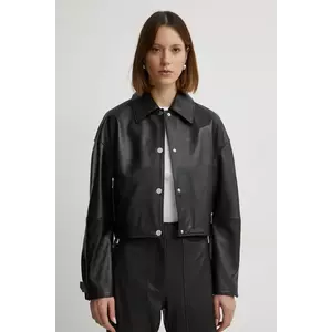 BOSS geaca de piele femei, culoarea negru, de tranzitie, oversize, 50535759 imagine