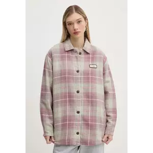 Quiksilver geacă cu aspect de cămașă Plaid Overshirt culoarea roz, de tranzitie, oversize, EQYWT04593 imagine