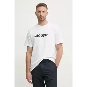 Lacoste tricou din bumbac barbati, culoarea alb, cu imprimeu, TH2861 imagine