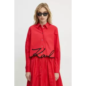 Karl Lagerfeld cămașă din bumbac femei, culoarea roșu, cu guler clasic, regular, A1W11002 imagine