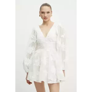 Bardot rochie culoarea bej, mini, evazată, 58475DB5 imagine