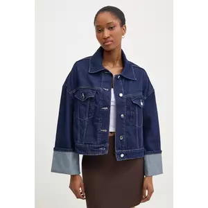 Answear Lab geaca jeans femei, culoarea albastru marin, de tranzitie, oversize imagine