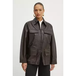 Victoria Beckham geacă de piele femei, culoarea maro, de tranziție, 1125LJK006091A imagine
