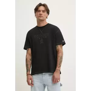Tommy Jeans tricou din bumbac barbati, culoarea negru, cu imprimeu, DM0DM20805 imagine