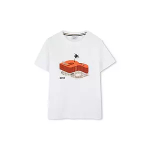 BOSS tricou de bumbac pentru copii culoarea bej, cu imprimeu, J52032 imagine