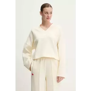 adidas Originals bluza V-SWEATSHIRT femei, culoarea bej, neted, JJ0963 imagine