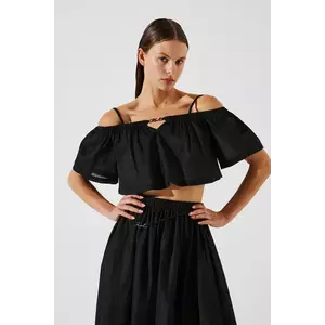 Karl Lagerfeld top din bumbac culoarea negru, decolteu spaniol, A2W46042 imagine