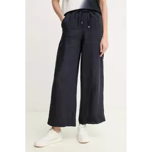 Marella pantaloni din in MATTINO femei, culoarea albastru marin, lat, high waist, 2513131084200 imagine