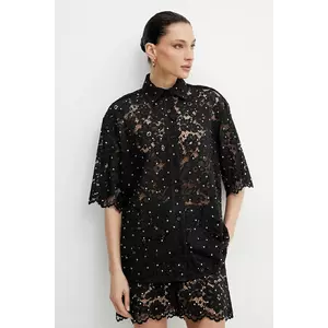 MICHAEL Michael Kors cămașă femei, culoarea negru, cu guler clasic, relaxed, MS540SXGTA imagine