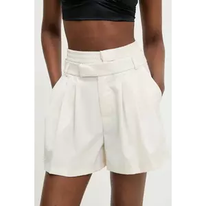 Answear Lab pantaloni scurti femei, culoarea bej, neted, high waist imagine