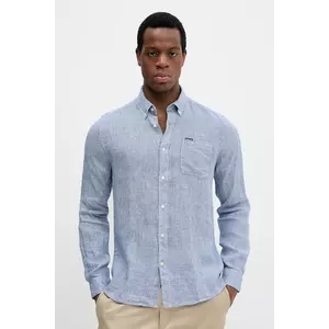 Barbour cămașă de in Linton Tailored Shirt bărbați, culoarea bleumarin, cu guler button-down, slim, MSH5325 imagine