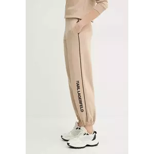 Karl Lagerfeld pantaloni de trening femei, culoarea bej, cu imprimeu, A2W10149 imagine