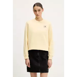 Tommy Jeans hanorac de bumbac culoarea galben, cu imprimeu, DW0DW20639 imagine
