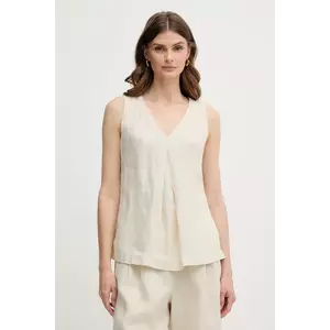 United Colors of Benetton bluză din in culoarea bej, neted, 5BMLDQ06W imagine
