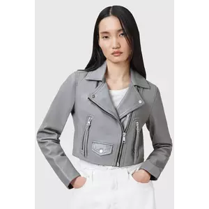 AllSaints geacă de piele ELORA culoarea gri, de tranzitie, W069LC imagine