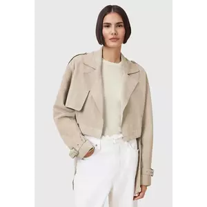 AllSaints geacă din piele întoarsă OPHELIA culoarea bej, de tranzitie, oversize, W054LC imagine