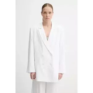 Gestuz blazer din amestec de in culoarea alb, cu doua randuri de nasturi, uni, 10910285 imagine