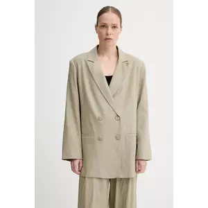 Gestuz blazer din amestec de in culoarea verde, cu doua randuri de nasturi, uni, 10910285 imagine