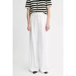 Gestuz pantaloni din amestec de in culoarea alb, drept, high waist, 10910517 imagine