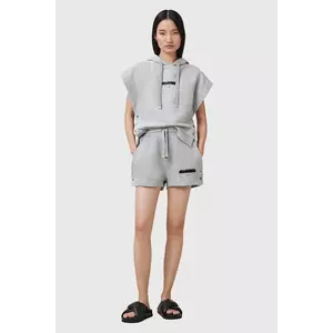 AllSaints pantaloni scurți din bumbac SORRI culoarea gri, cu imprimeu, high waist, W053TC imagine