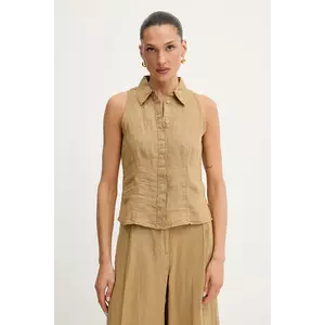 MAX&Co. cămașă de in culoarea verde, cu guler clasic, regular, 2516161025200 imagine