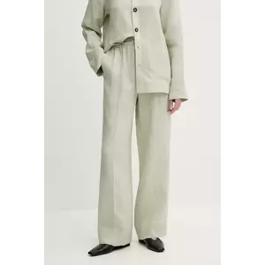 The Sleeper pantaloni din in culoarea verde, drept, high waist, UNPT01P040N imagine