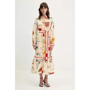 Never Fully Dressed rochie din amestec de in culoarea bej, midi, dreaptă, NFDDR2060 imagine