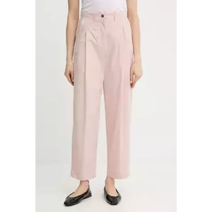 Weekend Max Mara pantaloni de bumbac culoarea roz, drept, high waist, 2515131013600 imagine