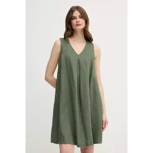 United Colors of Benetton rochie din in culoarea verde, mini, evazată, 4AGHDV0AX imagine