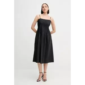 Sisley rochie din bumbac culoarea negru, midi, evazată, 4XUCLV076 imagine