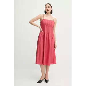 Sisley rochie din bumbac culoarea roz, midi, evazată, 4XUCLV076 imagine