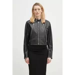 MM6 Maison Margiela geaca de piele culoarea negru, de tranzitie, oversize, S52AM0317 imagine