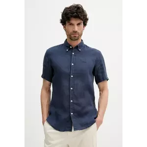 BOSS camasa de in barbati, culoarea albastru marin, cu guler button-down, slim, 50539352 imagine