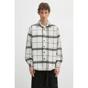 MKI MIYUKI ZOKU camasa din lana Check Flannel Shirt barbati, culoarea bej, cu guler clasic, relaxed, CHECK.FLANNEL.SHIRT.OFF imagine