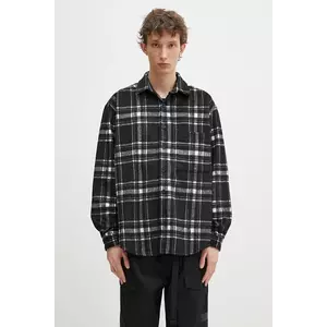 MKI MIYUKI ZOKU camasa din lana Check Flannel Shirt barbati, culoarea negru, cu guler clasic, relaxed, CHECK.FLANNEL.SHIRT.BLA imagine