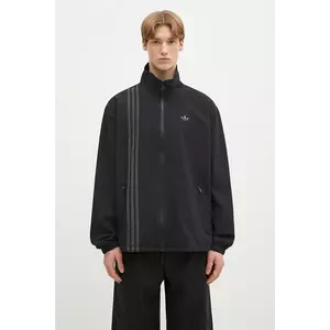 adidas Originals bluză Fashion Seersucker Firebird Track Top bărbați, culoarea negru, cu glugă, uni, JC7416 imagine