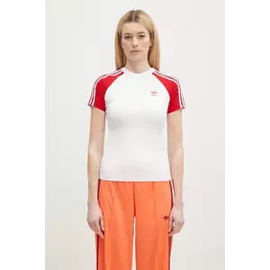 adidas Originals tricou din bumbac Adicolor 3 Stripe Raglan Slim Tee femei, culoarea alb, JD0835 imagine