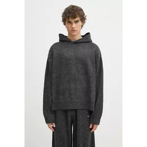 MKI MIYUKI ZOKU pulover din amestec de lana Mohair Blend Knit Hoody barbati, culoarea gri, MOHAIR.BLEND.KNIT.HO.BL imagine