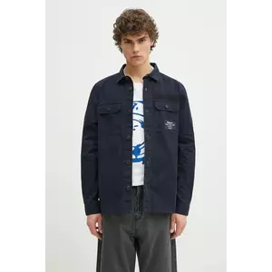 Barbour cămașă din bumbac Bidlam Overshirt bărbați, culoarea bleumarin, cu guler clasic, regular, MOS0368 imagine