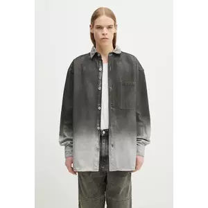 Marcelo Burlon camasa jeans Gradient Denim Overshirt Black White barbati, culoarea gri, cu guler clasic, relaxed, CMYE01DS25DEN0011001 imagine