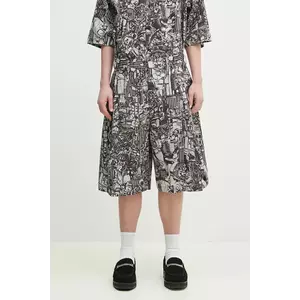 Marcelo Burlon pantaloni scurti din bumbac Aop Mech Pajama Shorts Dark Grey Medium barbati, culoarea gri, CMCB00AS25FAB0010706 imagine