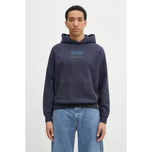 Napapijri hanorac de bumbac B-Cortona barbati, culoarea albastru marin, cu glugă, cu imprimeu, NP0A4ICA1761 imagine