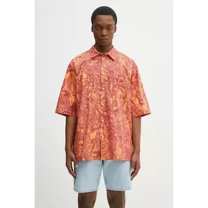 Marcelo Burlon cămașă din bumbac Aop Mech Bowling Shirt Orange Burgundy bărbați, culoarea portocaliu, cu guler clasic, relaxed, CMGG002S25FAB0012028 imagine