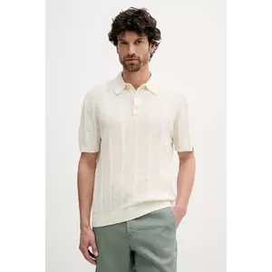 United Colors of Benetton tricou polo din in culoarea bej, uni, 115GK301G imagine