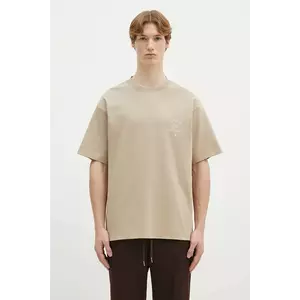 Drôle de Monsieur tricou din bumbac Le T-Shirt Slogan Vignes bărbați, culoarea bej, cu imprimeu, F-TS226-CO002-BG imagine