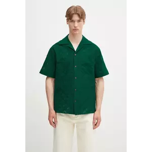 Drôle de Monsieur cămașă din bumbac La Chemise Brodee Tapisserie bărbați, culoarea verde, regular, G-SH213-CO196-DGN imagine