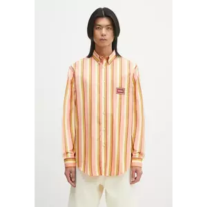 Drôle de Monsieur cămașă din bumbac La Chemise Rayee barbati, culoarea portocaliu, cu guler button-down, regular, G-SH208-CO117-CR imagine