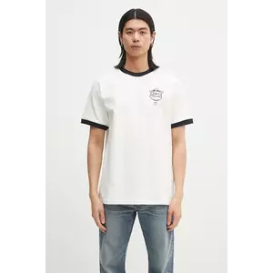 Drôle de Monsieur tricou din bumbac Le T-Shirt Pique Drule Cup bărbați, culoarea alb, cu imprimeu, G-TS251-CO162-OW imagine